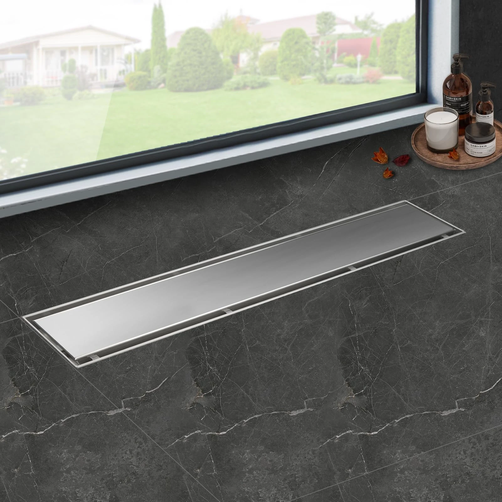 iYueMps Linear Shower Drain 500mm/20inch,Stainless Steel Invisible Bathroom Floor Drain Set,2-in-1 Double-Sided,Tile Insert, with Odor Stop and Hair Strainer