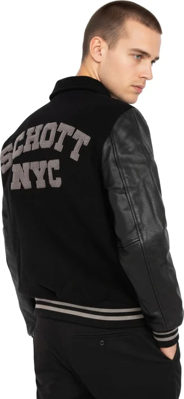Schott NYC Men's LC8705collar Jacket, Black/Black, XL