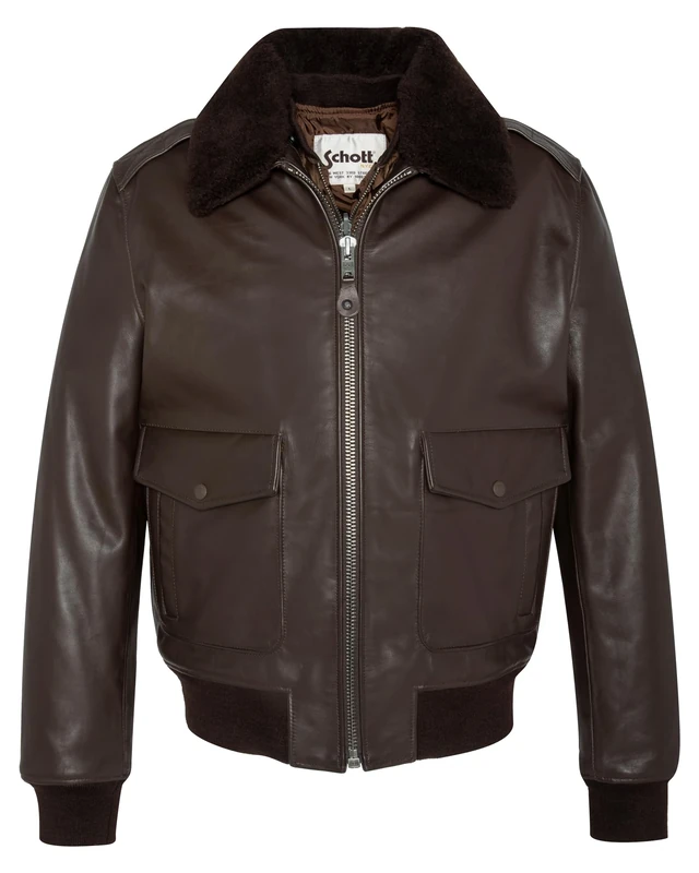 Schott NYC Men's lcflyw22 Leather Jacket, Brown, S