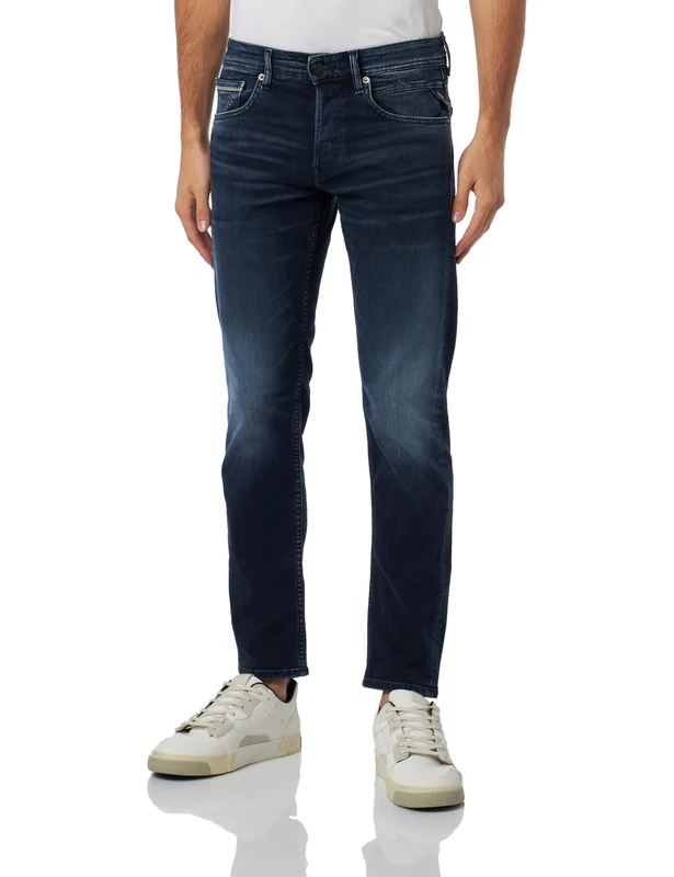 Replay men's Grover straight-fit jeans with stretch, blue (Dark Blue 007), 27W / 30L
