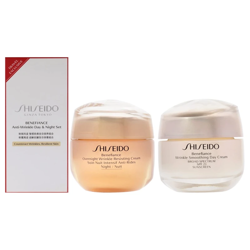 Shiseido Anti-Wrinkle Day and Night Set For Unisex 2 Pc 1.8oz Wrinkle Smoothing Day Cream SPF 23, 1.7oz Overnight Wrinkle Resisting Cream