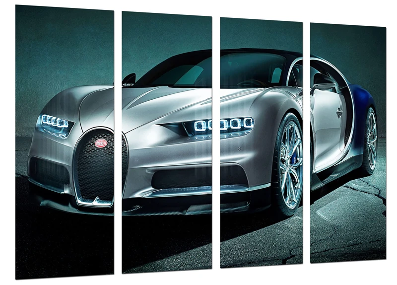 Cuadros Camara Modern Photographic Picture Sports Car, Bugatti Chiron, White and Blue, 131 x 62 cm, Ref 27239