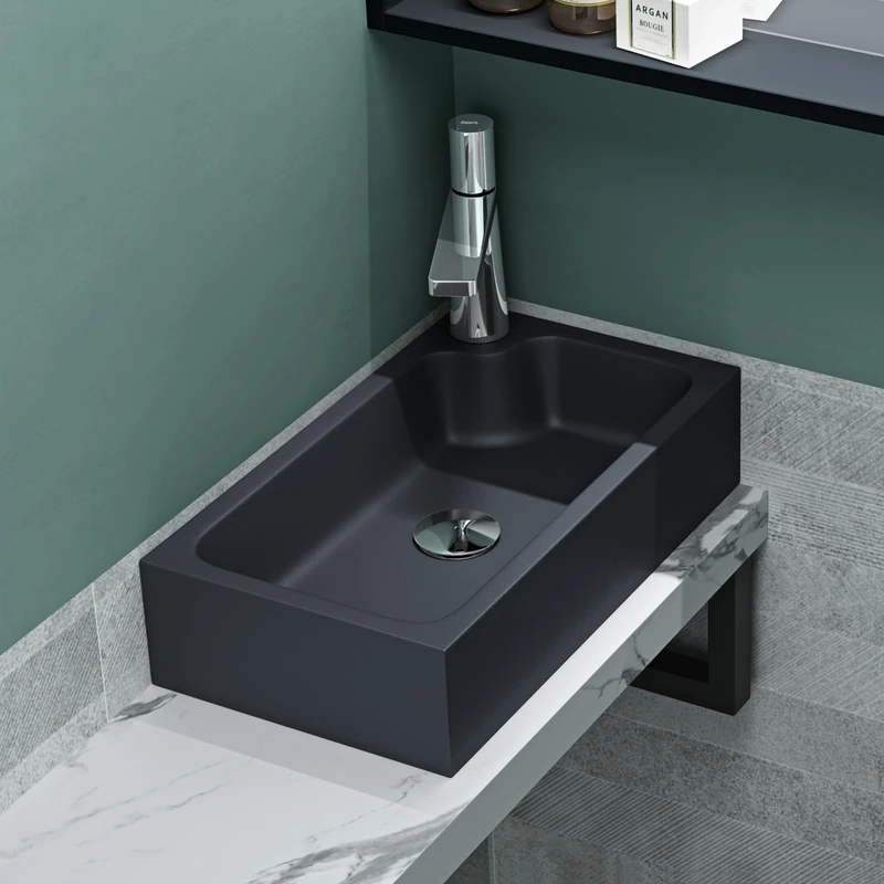 Mai & Mai Bathroom Sink Basin Countertop Wash Basin | Cast Stone Resin Sink Rectangular Matt Anthracite Small | Guest Bathroom Basin Solid Surface Sink | WDH：46x26x11cm Col101