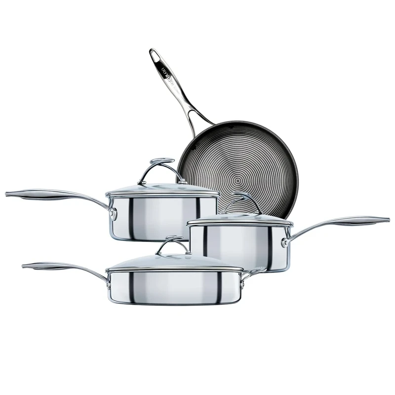 Circulon SteelShield C Series Stainless Steel Induction Hob Pan Set of 4 - Pots and Pans Set with Hybrid Non Stick, Metal Utensil Safe & Dishwasher Safe Cookware