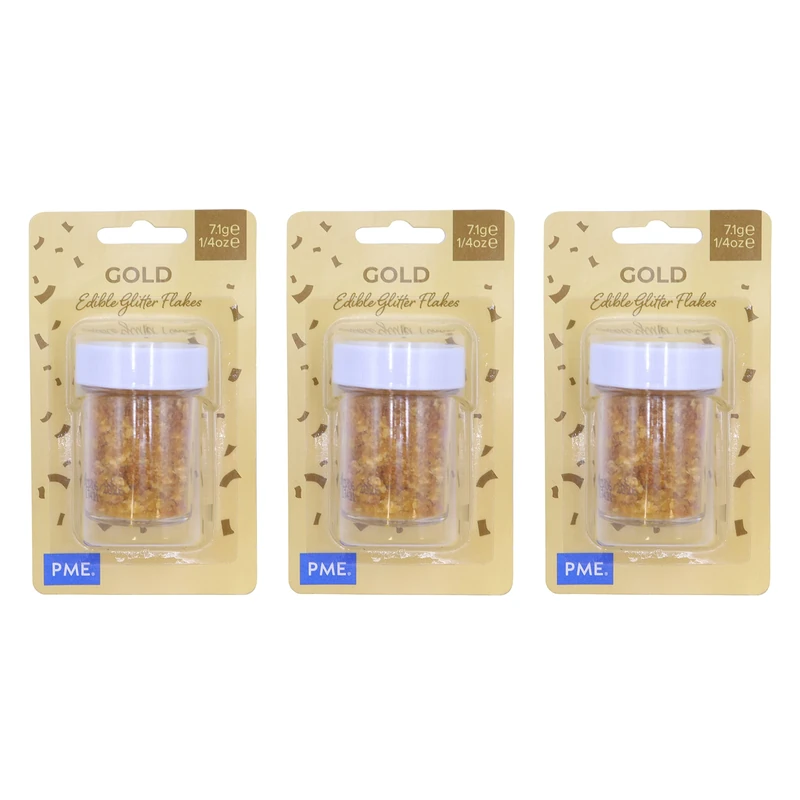 PME Gold Sparkling Glitter Flakes for Cake Decorating (7g), PACK OF 3