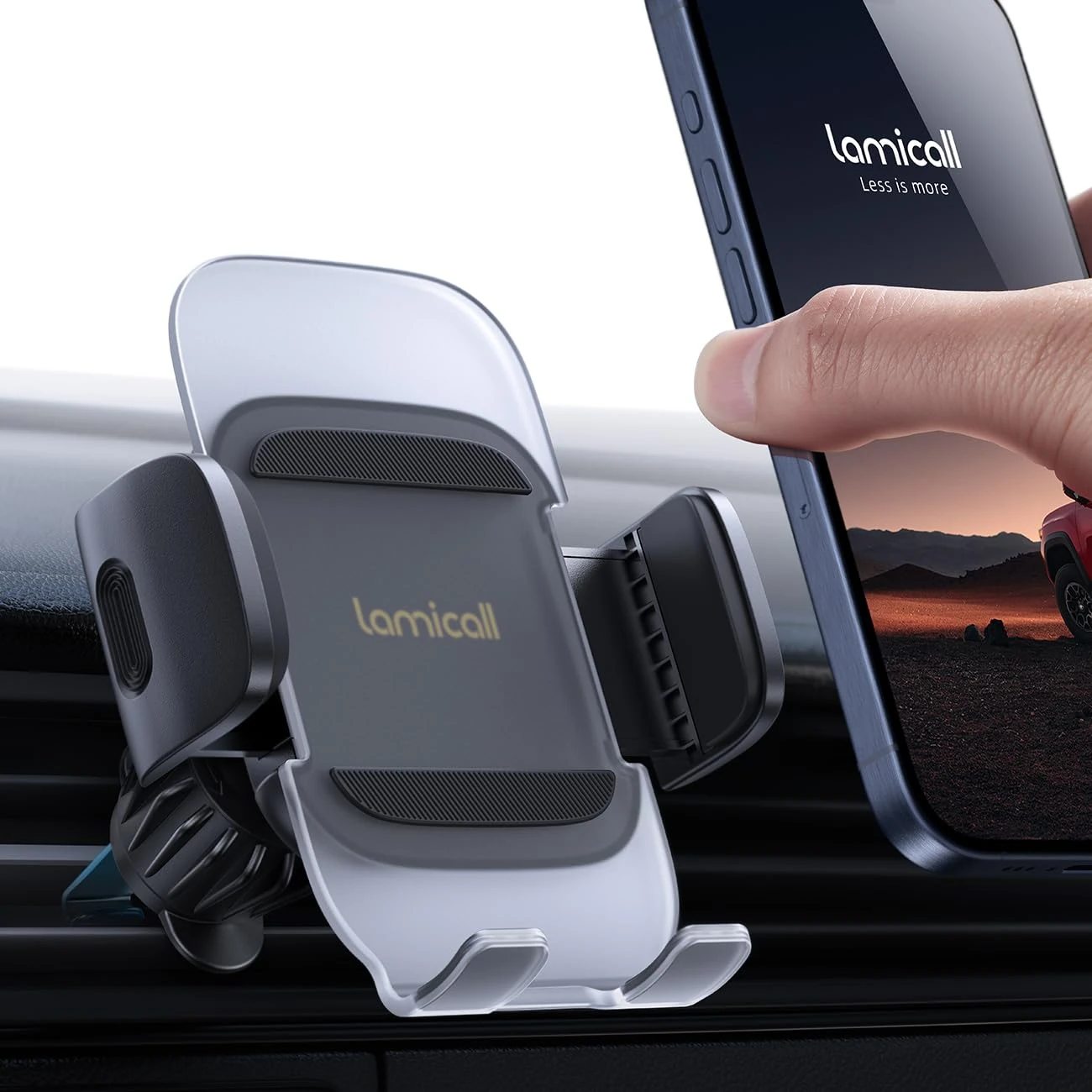 Lamicall Car Phone Holder Vent - [Translucent Design] Universal Car Phone Mount with Metal Hook, Air Vent Mobile Phone Holder for iPhone 17 16 15 14 13 Pro Max Plus Air Mini, Samsung S23, 4-7” phones