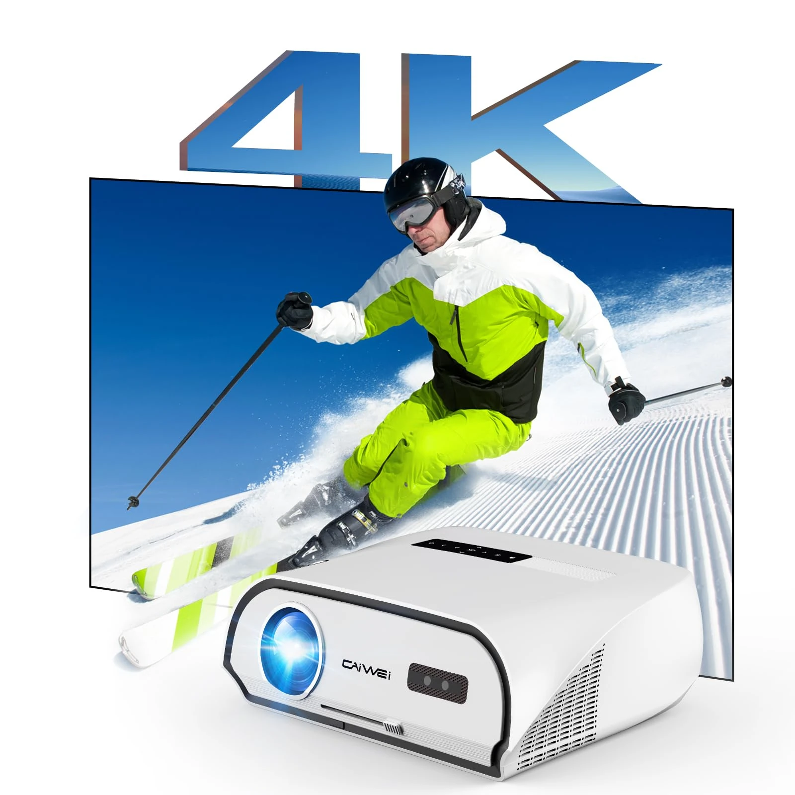 4K Ultra HD Daytime Home Theater Projector High Bright 14300 Lumens Smart Movie Projector HDR Daylight WiFi6 Bluetooth RJ45 LAN Outdoor Gaming Projectors Keystone Zoom Outdoor Home Entertainment Work