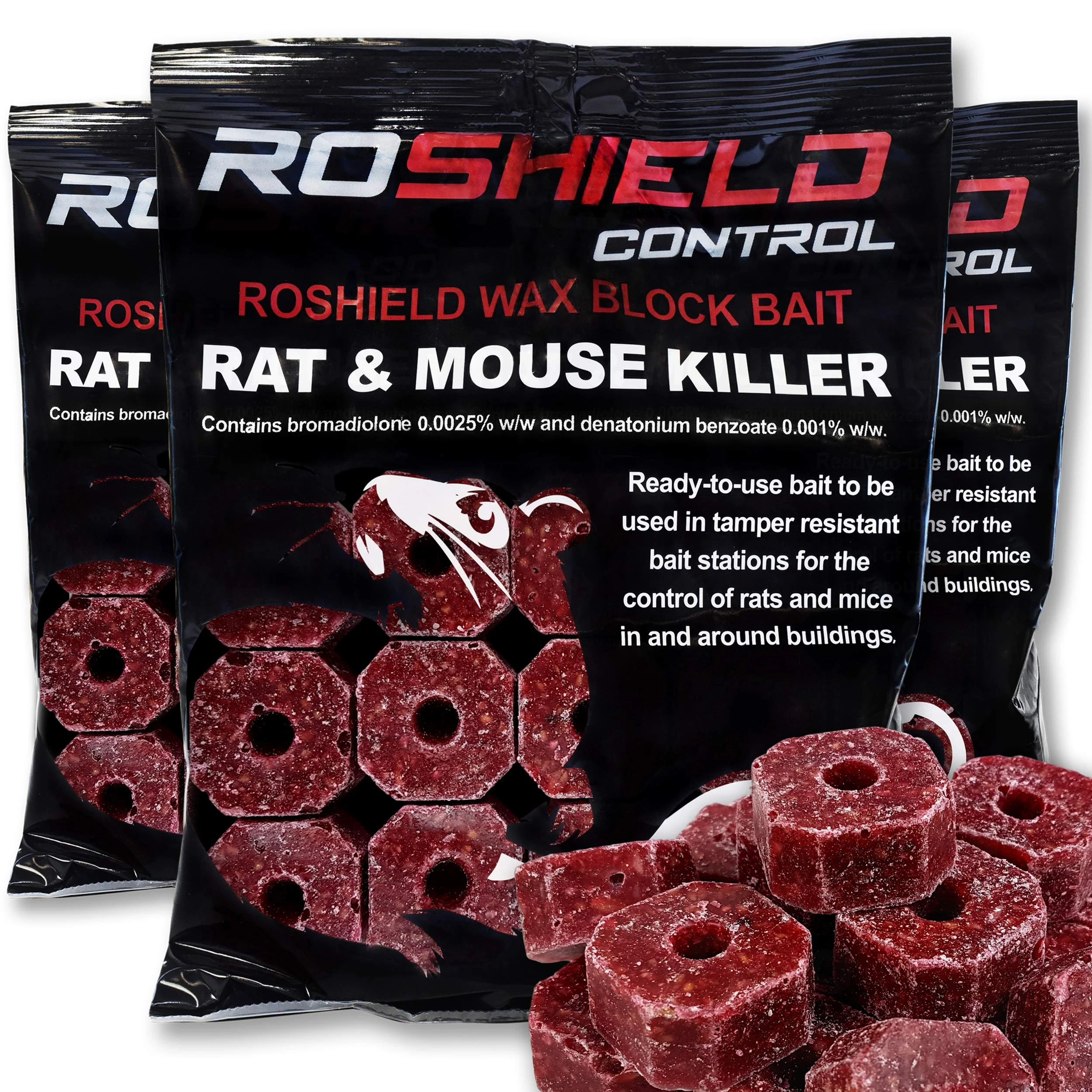 ROSHIELD- Rat/Mouse Poisoning,Poison Blocks 700g, Super Strength, Single-Feed Fast Acting Rat & Mouse Killer, Rat Poison Block Bait - Indoor,Outdoor For Rodent Bait Station Refill Packs