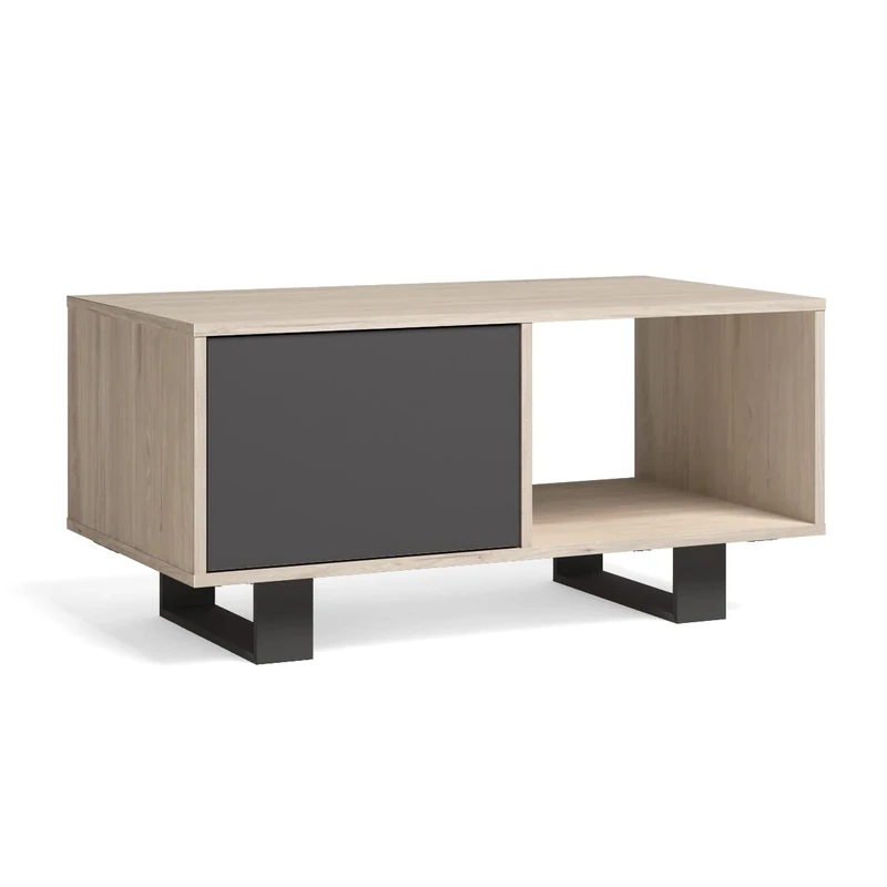 Skraut Home - Coffee table with doors, Dining room, Wind model 92x50x45cm (Chene-Grey)