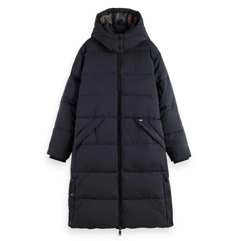 Scotch & Soda Women's Water Repellent Longer Length Puffer Coat Quilted, Evening Black 6647, L