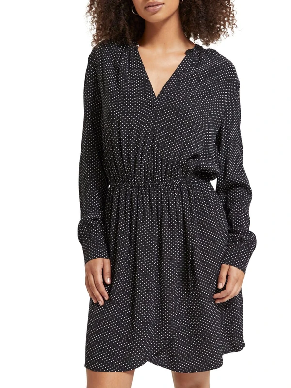 Scotch & Soda Women's Mini Dress with Elasticated Waist, Polka Evening Black 6728, 14