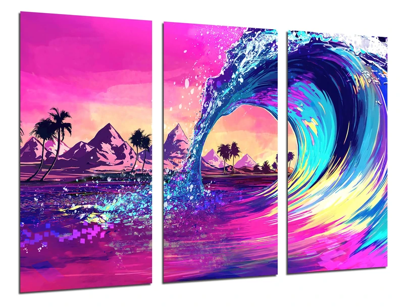DKORARTE Modern Photographic Wave Painting, Neon Colours, Landscape, Nazareth, 97 x 62 cm, Ref 27413