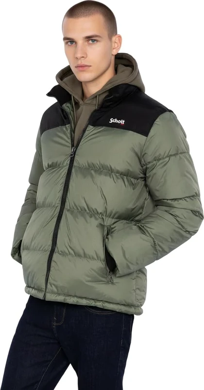 Schott NYC Utah Puffer Jacket, Sage Khaki, XXL