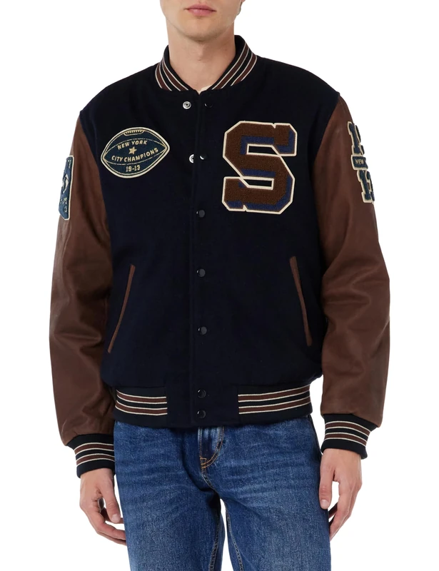 Schott NYC Men's Lcteddybd2 Jacket, Navy/Cordovan, S