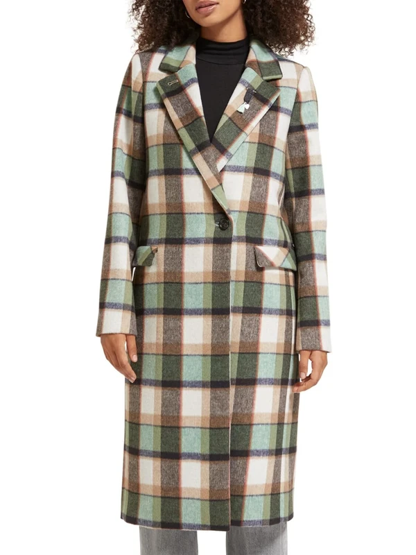 Scotch & Soda Women's Green Single Breasted Coat Wool, Frozen Mint Check 6887, L