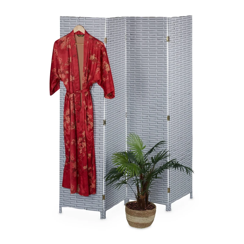 Relaxdays Screen, 4 Panels, Folding Room Divider, 170 x 160 cm, Partition Wall, Plastic & Wood, Grey/White