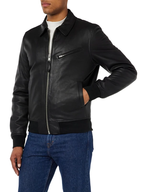 Schott NYC Men's Lcmayfair Leather Jacket, Black, S