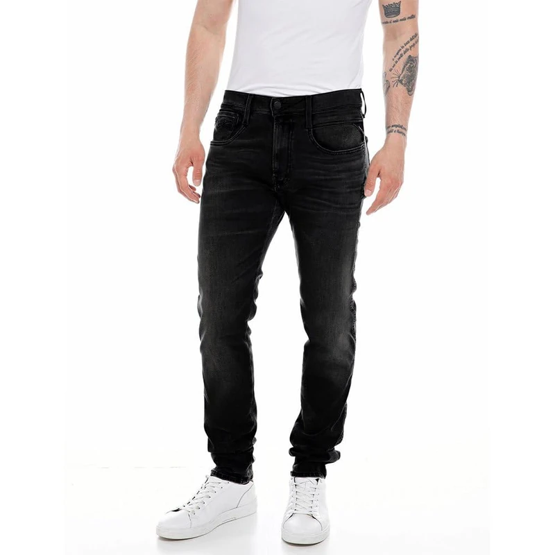 Replay men's jeans Anbass slim fit with super stretch, black (Black 098), 32W / 30L