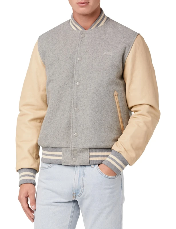 Schott NYC Men's lc8705x Jacket, Light Grey/Beige, S