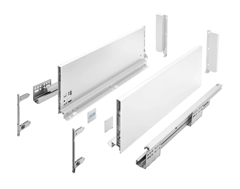 GTV Axis Pro Drawer Runners, Drawer Runners with Full Extension, White, Load Capacity up to 40 kg, Push to Open Systems, Free Access, Width: 400 mm, Height: 168 mm
