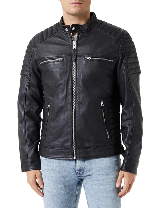 Schott NYC Men's Lcrock Leather Jacket, Black, L