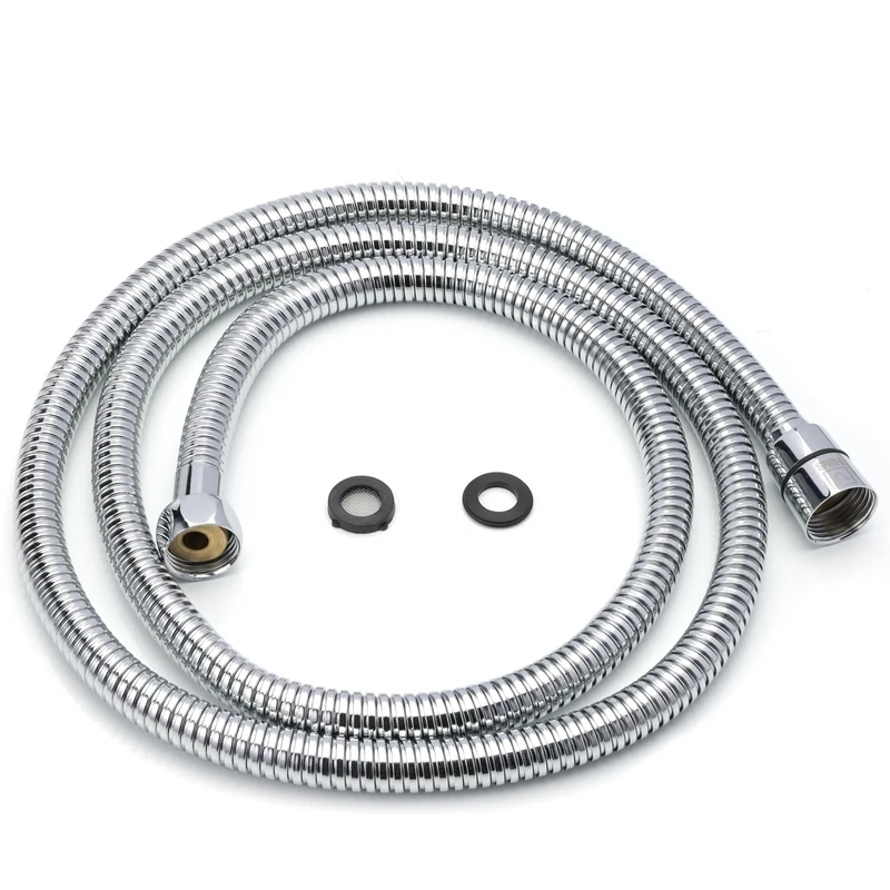 H&S Stainless Steel Shower Hose with 2 Washers - 1.5m (59”) - Extra Long Universal Replacement Hose with Chrome Finish - Anti Kink & High Flow Flexible Handheld Extension