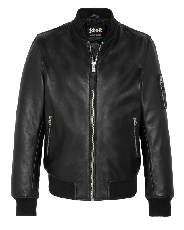 Schott NYC LCBOMBERS Men's Leather Bomber Black XL, Black, XL