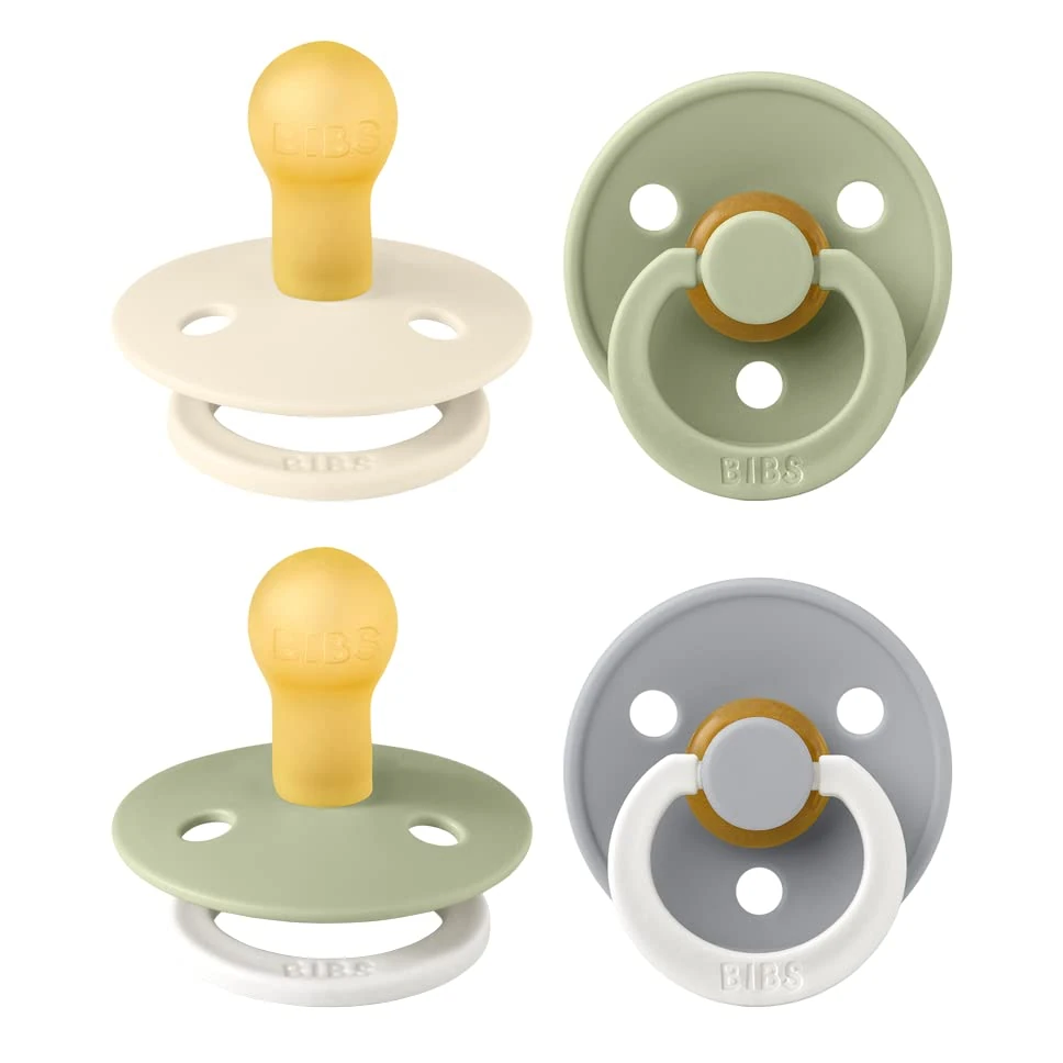 BIBS Dummies Colour 4-Pack, BPA Free Dummy Pacifier, Round Nipple Soothers, Natural Rubber Latex, Made in Denmark. 0-6 Months (Pack of 4), Sage Glow Mix