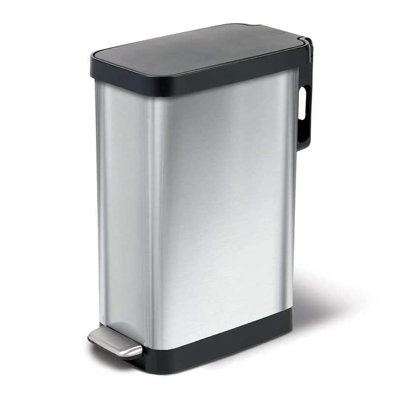 Glad Slim Trash Can with Clorox Odor Protection - Narrow Kitchen Garbage Bin with Soft Close Lid, Step On Foot Pedal and Waste Bag Roll Holder, Stainless Steel, 45 Liter - Image 1