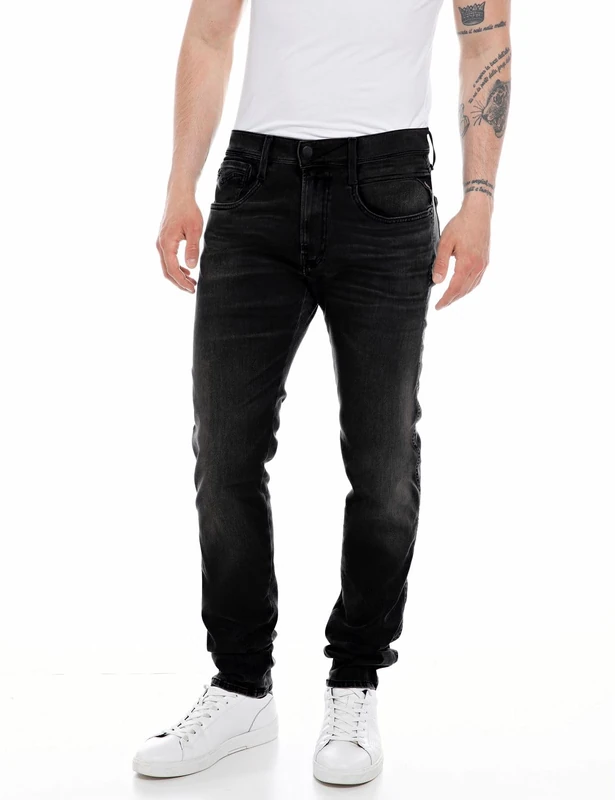 Replay men's jeans Anbass slim fit with super stretch, black (Black 098), 30W / 34L