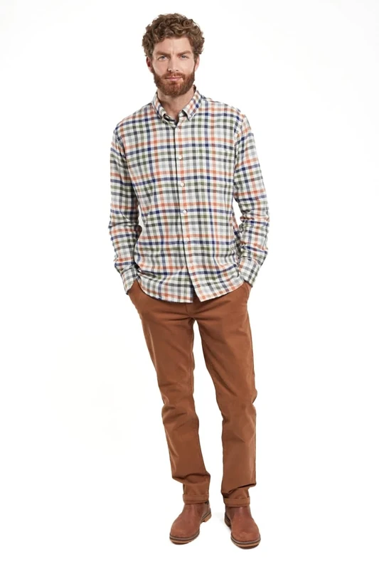 Armor Lux Men's Long Sleeve Straight Button Down Collar Shirt Dress, Vichy Oliva/Tandoori H23, M