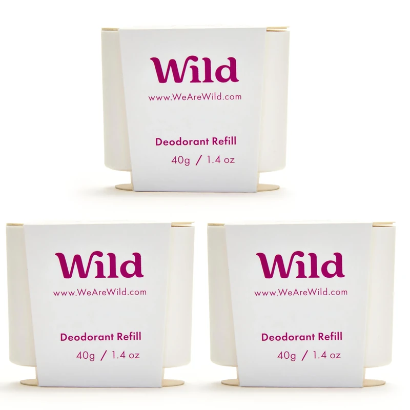 Wild - Natural Refillable Deodorant - Coconut & Vanilla Refill Trio Pack - Vegan & Eco-Friendly - Aluminium Free - Long Lasting Protection - Natural Ingredients - 3 Pack of 40g Refills