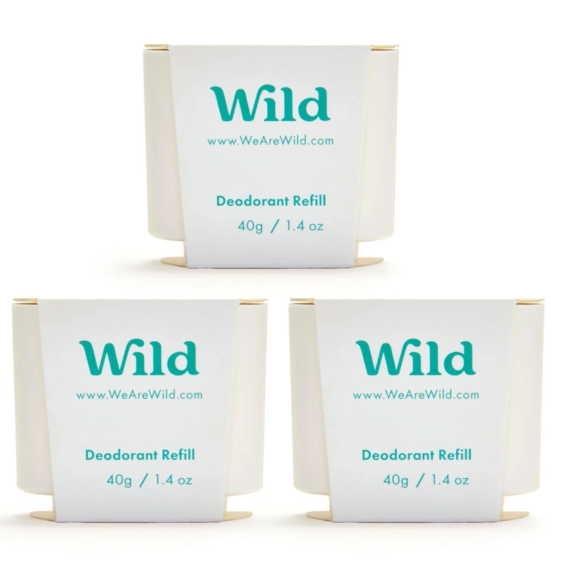 Wild - Natural Refillable Deodorant - Fresh Cotton & Sea Salt Refill Trio Pack - Vegan & Eco-Friendly - Aluminium Free - Long Lasting Protection - Natural Ingredients - 3 Pack of 40g Refills