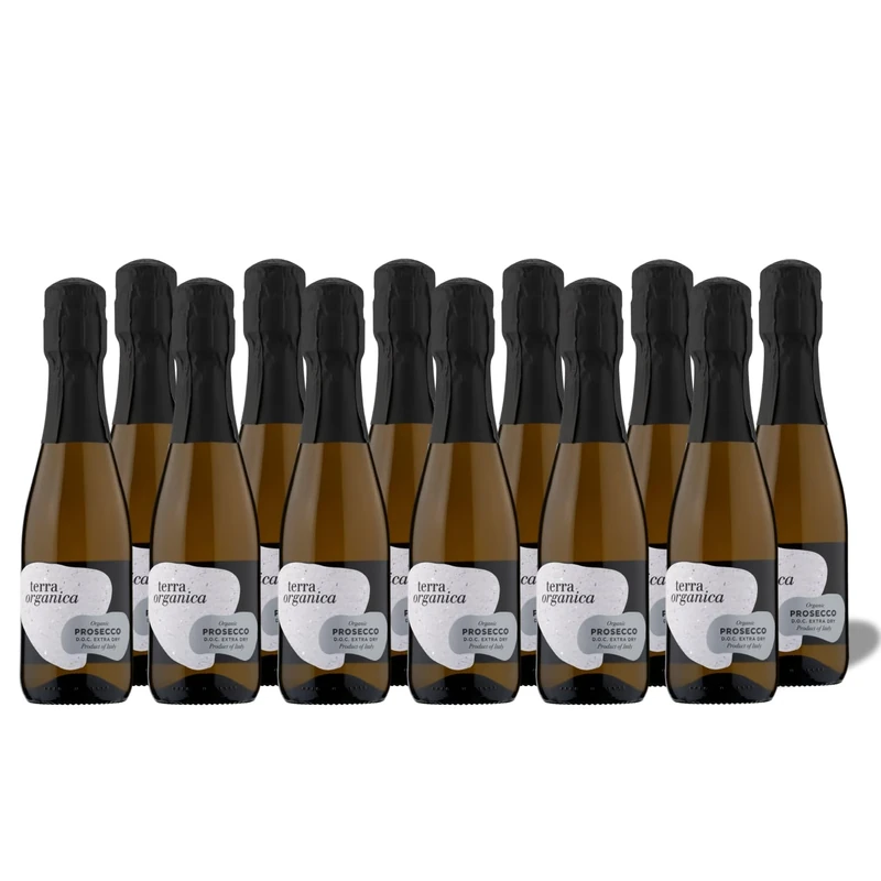 Terra Organica Prosecco D.O.C. 10.5% ABV, 12 x 20cl - Italian Light and Extra Dry Sparkling Organic Mini Prosecco Bottles - Makes for a Great Prosecco Gift Set