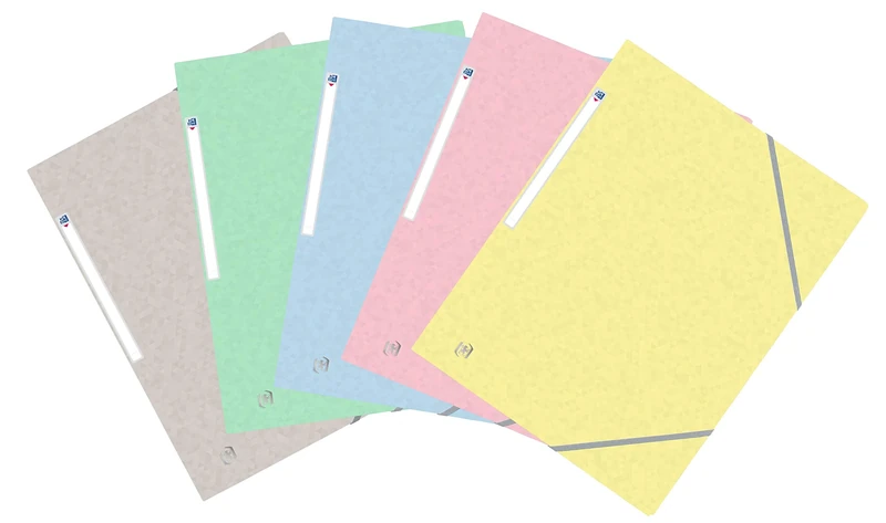 OXFORD Pack of 50 Folders, 3 Flaps, Top File + A4 with Elastic Band, Envelope Card, Pastel Colours