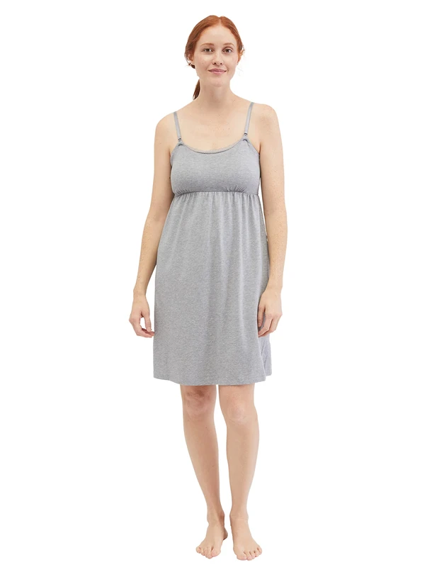 Motherhood Maternity Women's Lace Trim Clip Down Nursing Nightgown & Lounge Dress for Breastfeeding, Heather Grey, M