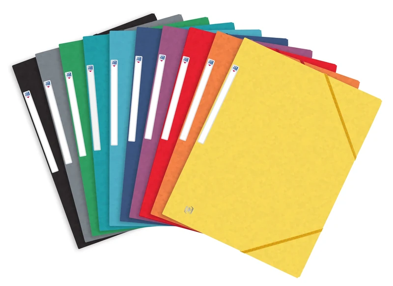 OXFORD Pack of 50 Folders with 3 Flaps Top File + A4 with Elastic Card Cover Assorted Colours