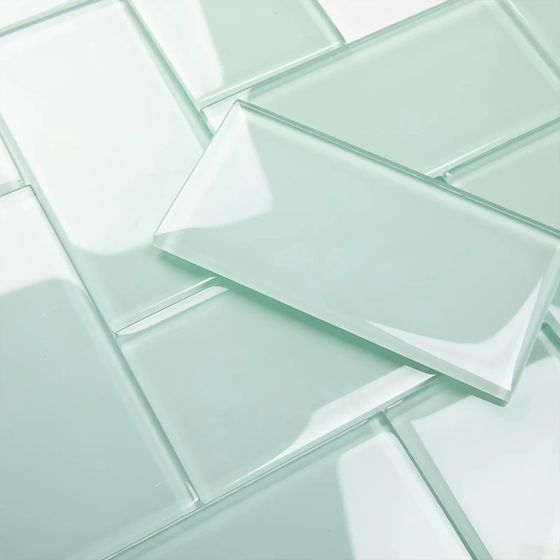 Lovdeco Light Green Glass Subway Tile, Glass for Bathroom Kitchen Shower Backsplash Wall, 3 x 6 Inches, 4 Sq.Ft. - Image 1
