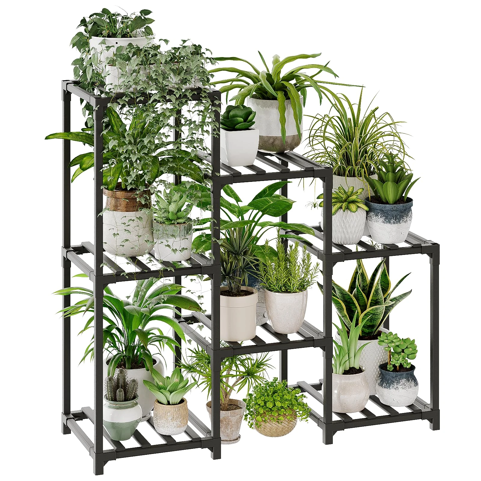 Bamworld Plant Stand Indoor Outdoor Wood Plant Stands for Multiple Plants, Plant Shelf Ladder Table Plant Pot Stand for Living Room, Patio, Balcony, Plant Gardening Gift