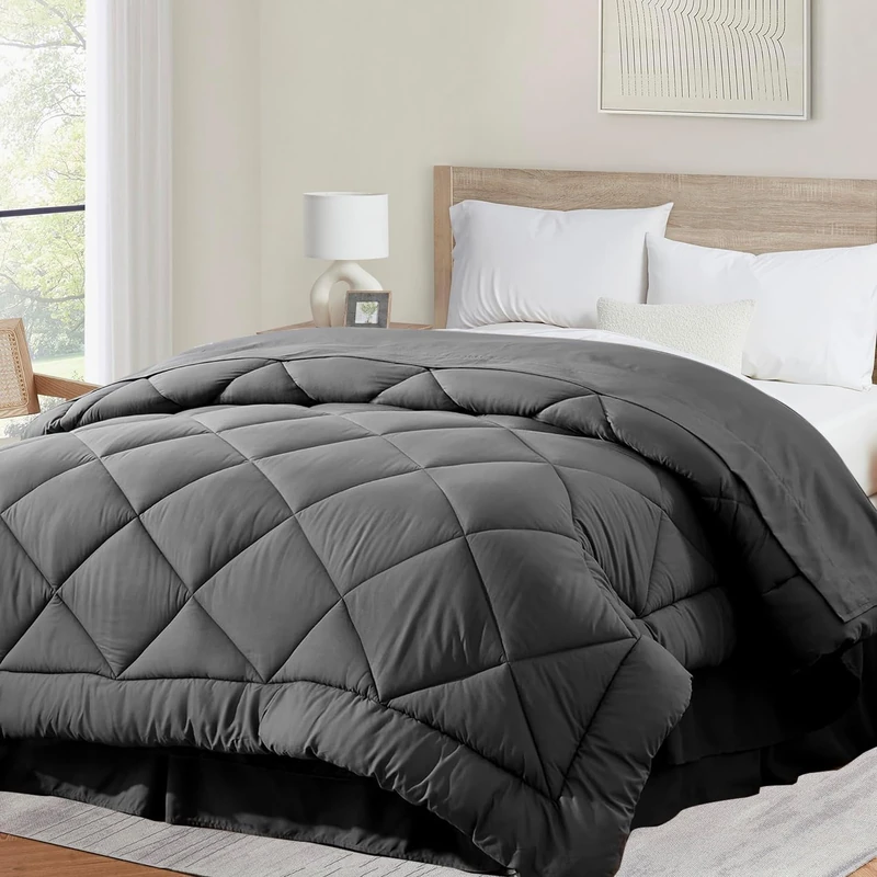 Cozynight Soft Super King Comforter Duvet Insert-Lightweight Down Alternative Comforter-Breathable Machine Washable Diamond Stitching(Dark Gray,120"x120")