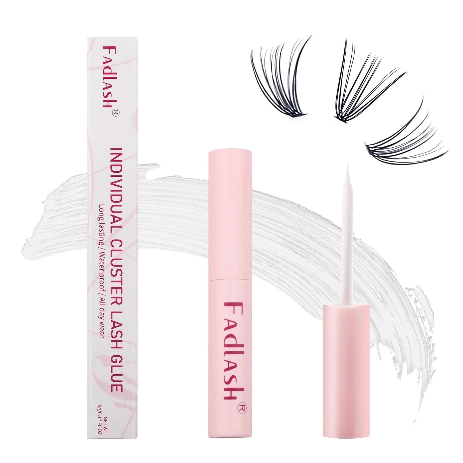 FADLASH Lash Bond and Seal Cluster Lash Glue DIY Strong Hold 48-72 Hours Waterproof Individual Lashes Glue Sensitive Eyes(5ml/0.17fl.oz)