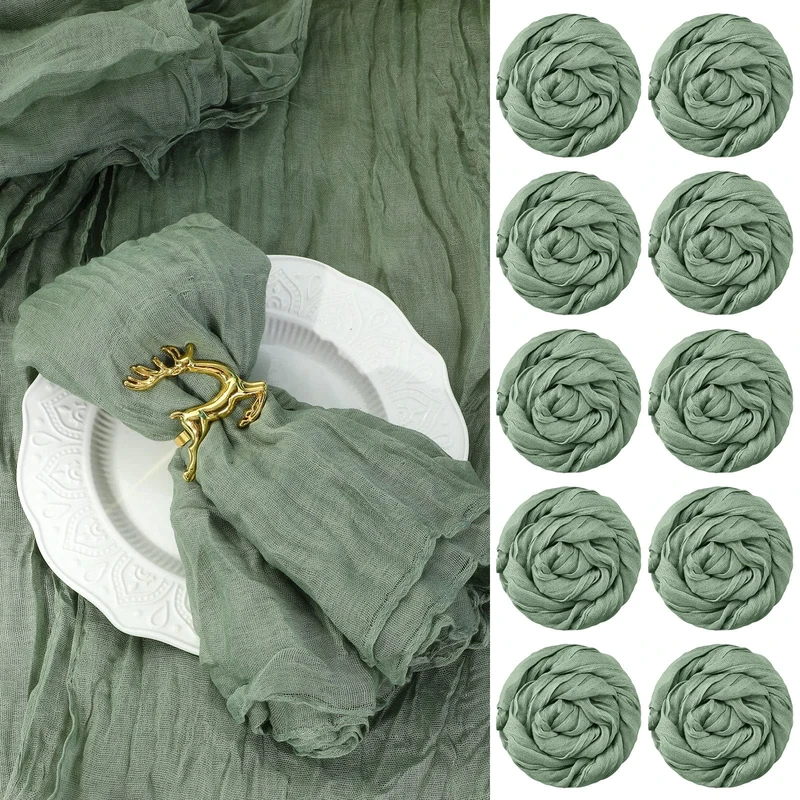 100 Pieces Gauze Cheesecloth Napkins 19.7 x 19.7 Inch Dinner Cloth Napkins with Wrinkled Decorative Cloth Napkins for Home Wedding Rustic Table Decoration (Sage Green)