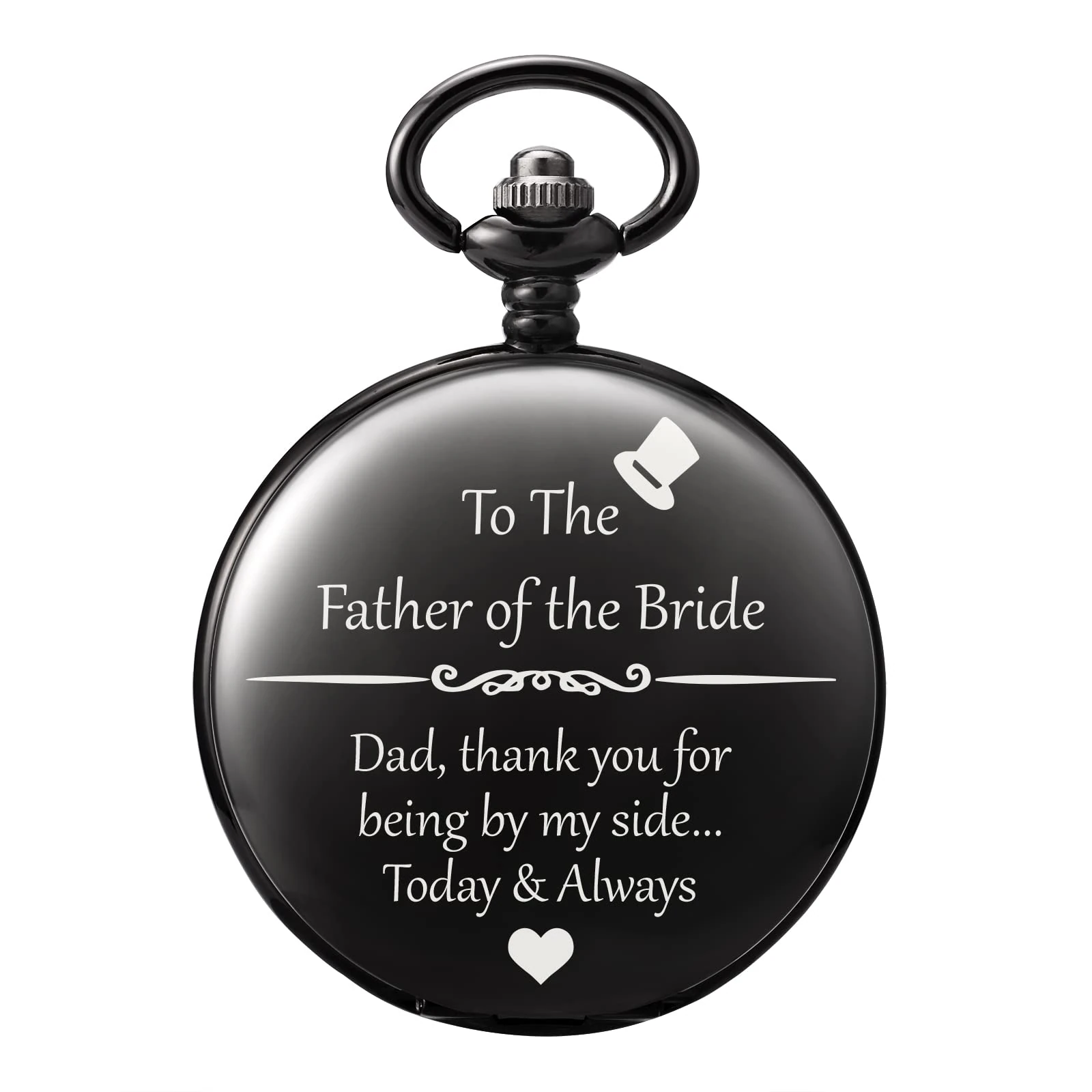 TREEWETO Mens Engraved Pocket Watch for Father of The Bride Gifts from Daughter Black Pocket Watches Dad of The Bride Gifts Wedding Gift for Father of The Bride