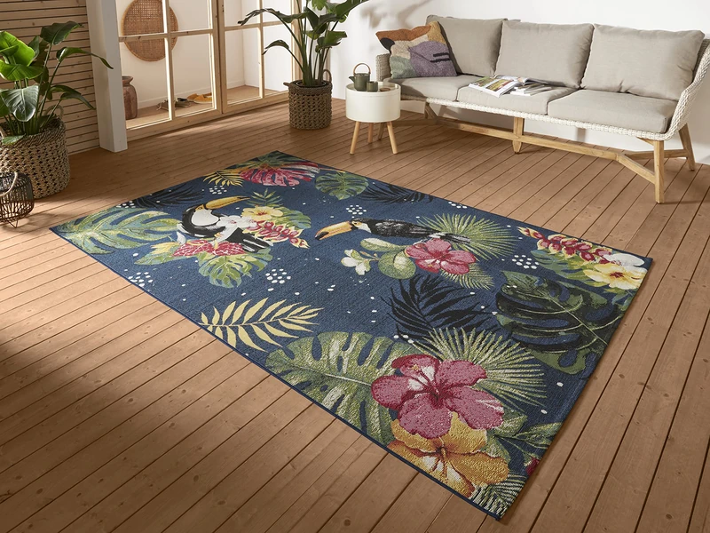 HANSE Home Tropical Dream Indoor & Outdoor Rug - Flat Weave Tropical Jungle Floral Palm Tree Design, Oeko-Tex Weatherproof & UV Resistant for Balcony, Patio, Garden, Blue Multicoloured, 160 x 235 cm - Image 1
