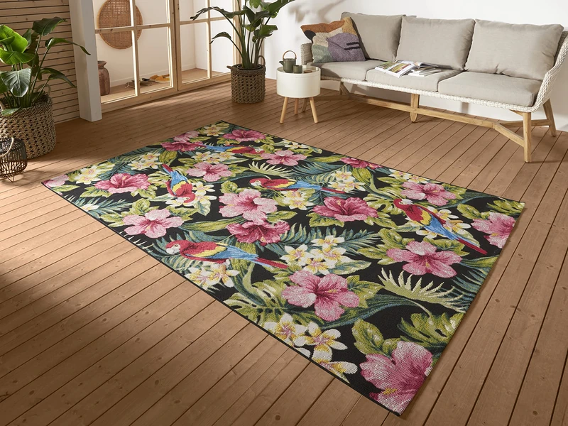 HANSE Home Tropical Feeling Indoor & Outdoor Rug - Flat Weave Jungle Flowers Floral Design, Oeko-Tex Weatherproof & UV Resistant for Balcony, Patio, Garden, Living Room - Colourful, 160 x 235 cm