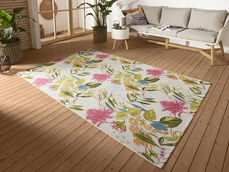 HANSE Home Flowers and Leaves Indoor & Outdoor Rug - Flat Woven, Tropical Jungel Floral Design, Oeko-Tex Weatherproof & UV Resistant for Balcony, Patio, Garden, Living Room, Colourful, 160 x 235 cm