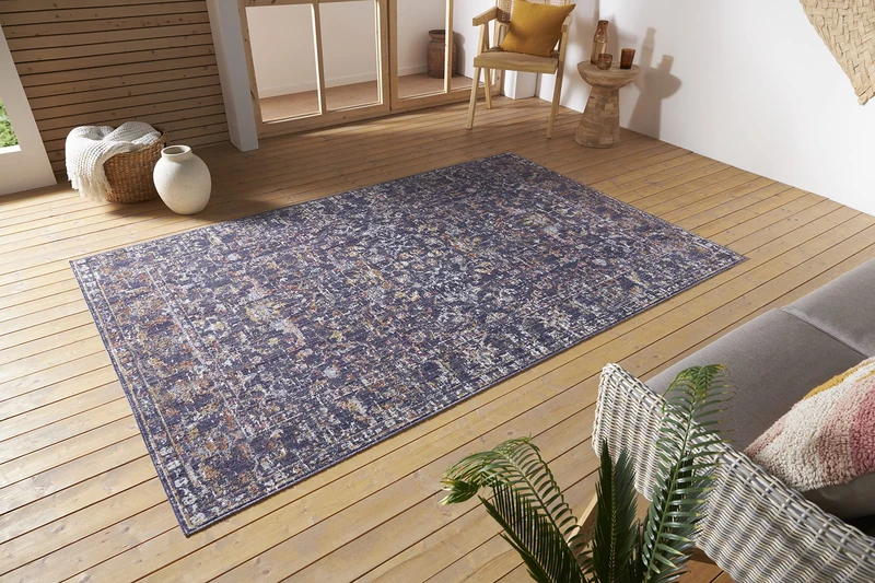 Nouristan Sues Indoor & Outdoor Oriental Rug - Oriental Short Pile Vintage Used Look Washable Weatherproof & UV-Resistant for Balcony, Patio, Garden, Living Room - Grey Multicoloured, 155 x 235 cm