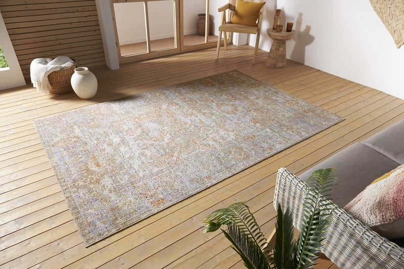Nouristan Port Said Indoor & Outdoor Rug Oriental - Flat Weave Oriental Pattern Vintage Used Look Washable Weatherproof & UV Resistant for Balcony, Patio, Garden, Living Room - Cream Red, 115 x 170 cm