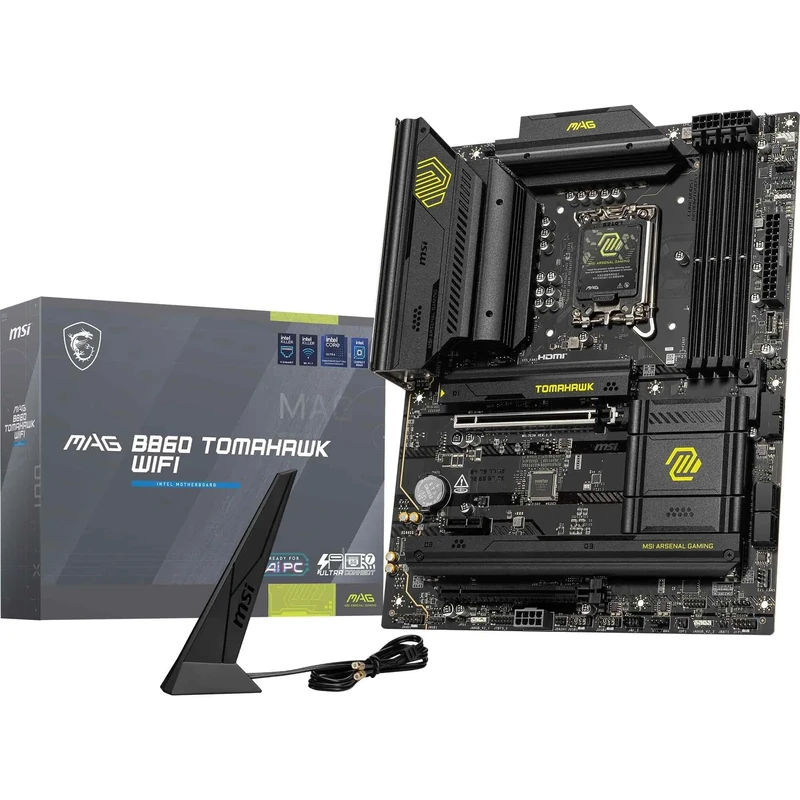 MAG B860 TOMAHAWK WIFI Motherboard, ATX - Supports Intel Core Ultra Processors (Series 2), LGA 1851 - DDR5 Memory Boost 9200+ MT/s OC, 1 x PCIe 5.0 x16, 1 x M.2 Gen5, 5G LAN, Wi-Fi 7