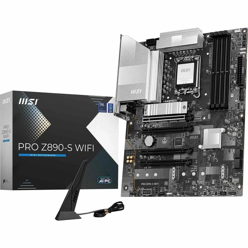 MSI PRO Z890-S WIFI Motherboard, ATX - Supports Intel Core Ultra Processors (Series 2), LGA 1851 - DDR5 Memory Boost (8600+ MT/s OC), PCIe 5.0 x16 & 4.0 x16, M.2 Gen5, Wi-Fi 7, 2.5G LAN